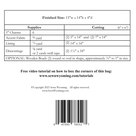 Drawstring Bag 5in Charms - West Valley Quilting - Sewn Wyoming