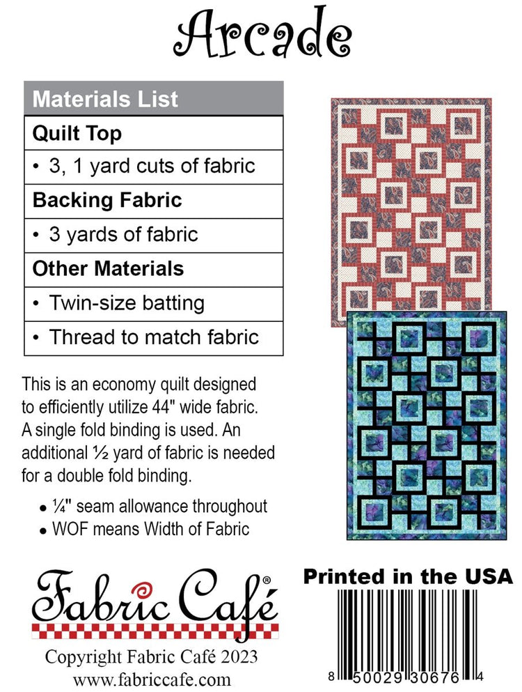 Arcade Quilt Pattern - West Valley Quilting - Fabric Cafe
