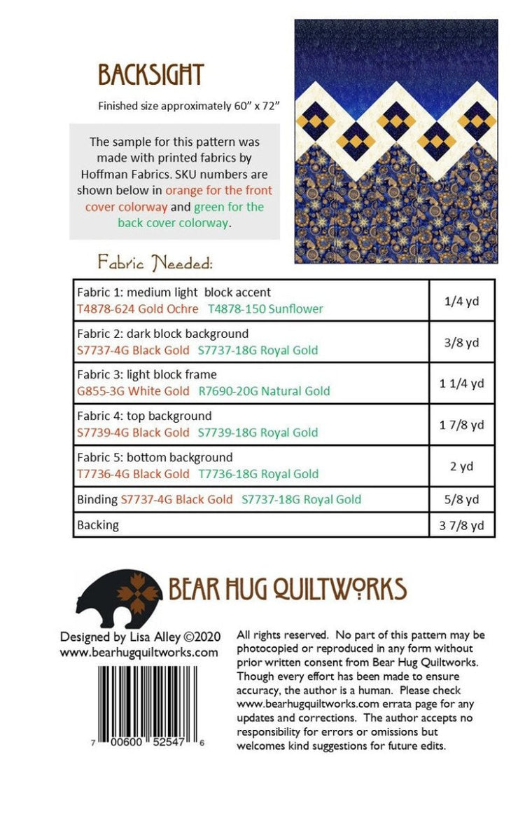 Backsight Quilt Pattern - West Valley Quilting - Bear Hugs Quiltworks