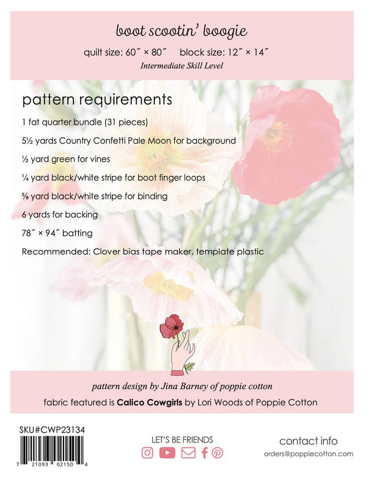 Boot Scootin' Boogie Quilt Pattern - West Valley Quilting - Poppie Cotton