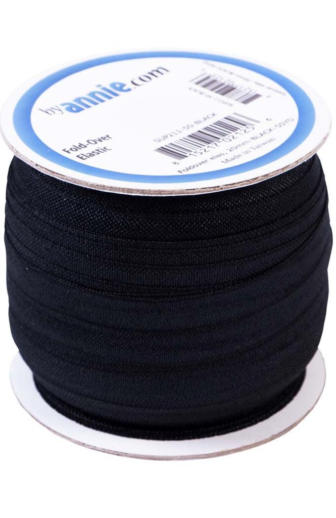 ByAnnie 22mm Fold - Over Elastic - By the Yard (Black) - West Valley Quilting - ByAnnie