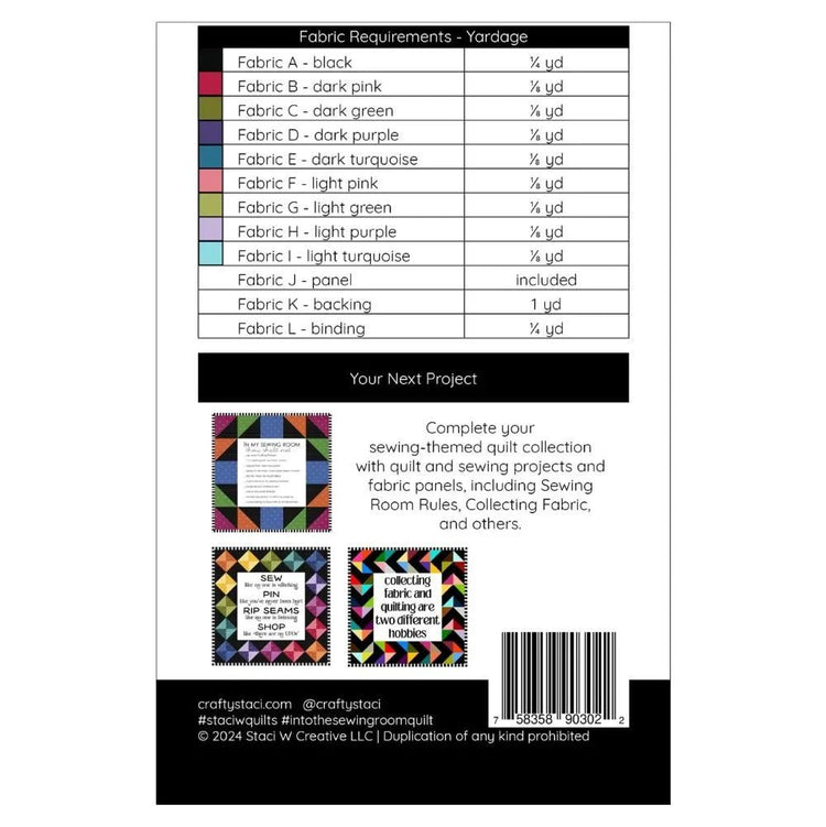 
                    
                      CraftyStaci // Into the Sewing Room Pattern & Panel - West Valley Quilting - Staci W Creative LLC
                    
                  