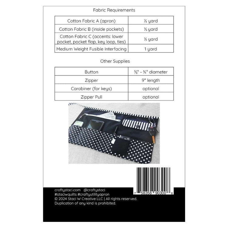 CraftyStaci // Utility Apron Pattern - West Valley Quilting - Staci W Creative LLC