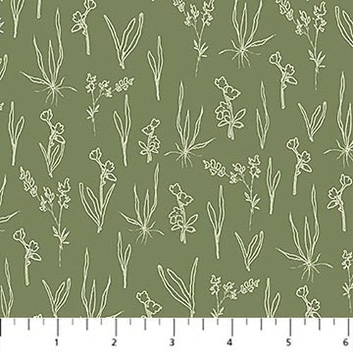 Flourish // Line Floral - Green - West Valley Quilting - Figo