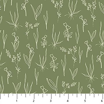 Flourish // Line Floral - Green - West Valley Quilting - Figo