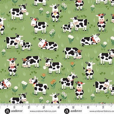 Fun on the Farm // Grazing Cows Green - West Valley Quilting - Andover