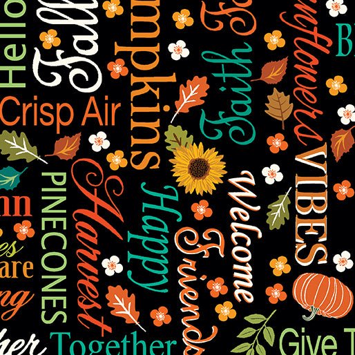 Gather Together // Words of Autumn Black - West Valley Quilting - Benartex