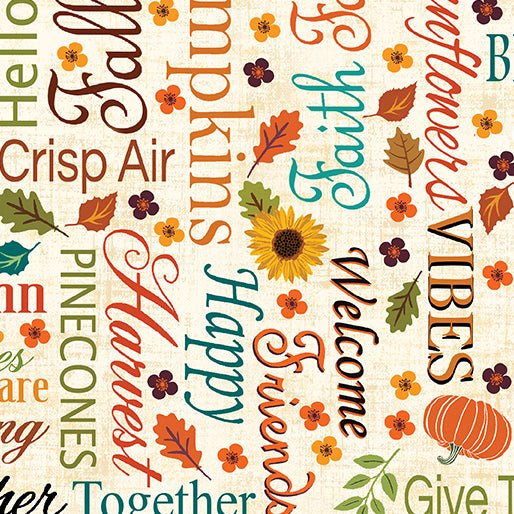 Gather Together // Words of Autumn Cream - West Valley Quilting - Benartex