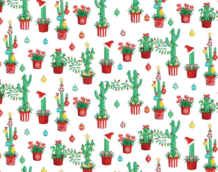 Happy Llamadays // Holiday Cactus White - West Valley Quilting - Benartex