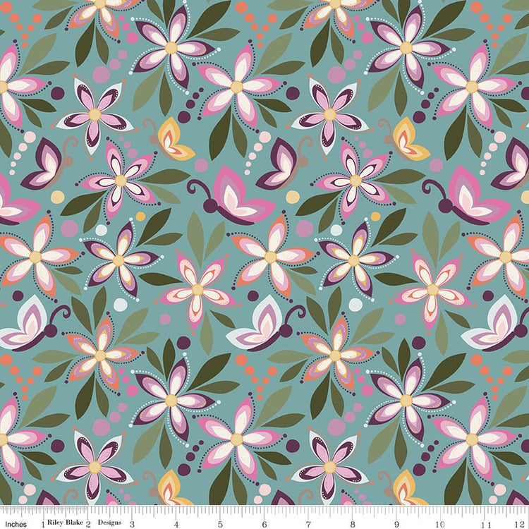 Juju's Petals // Main Teal - West Valley Quilting - Riley Blake Designs