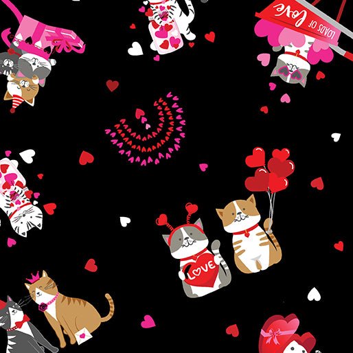 Love You Fur - Ever // Kitty Love Black - West Valley Quilting - Benartex