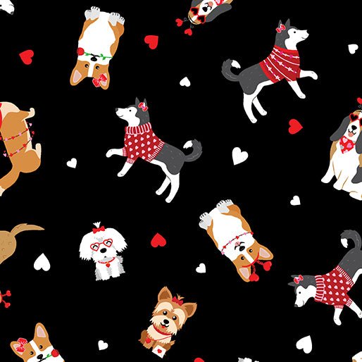 Love You Fur - Ever // Puppy Love Black - West Valley Quilting - Benartex
