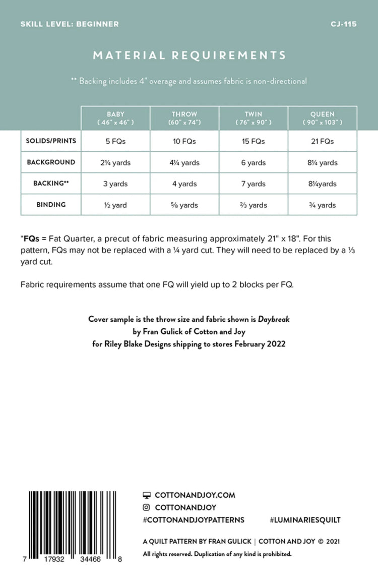 Luminaries Quilt Pattern - West Valley Quilting - Cotton and Joy Patterns