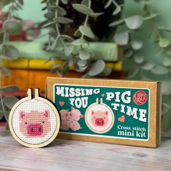 Mini Matchbox Cross Stitch Kit // Missing You Pig Time - West Valley Quilting - The Crafty Kit Company