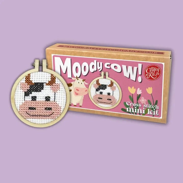Mini Matchbox Cross Stitch Kit // Moody Cow - West Valley Quilting - The Crafty Kit Company