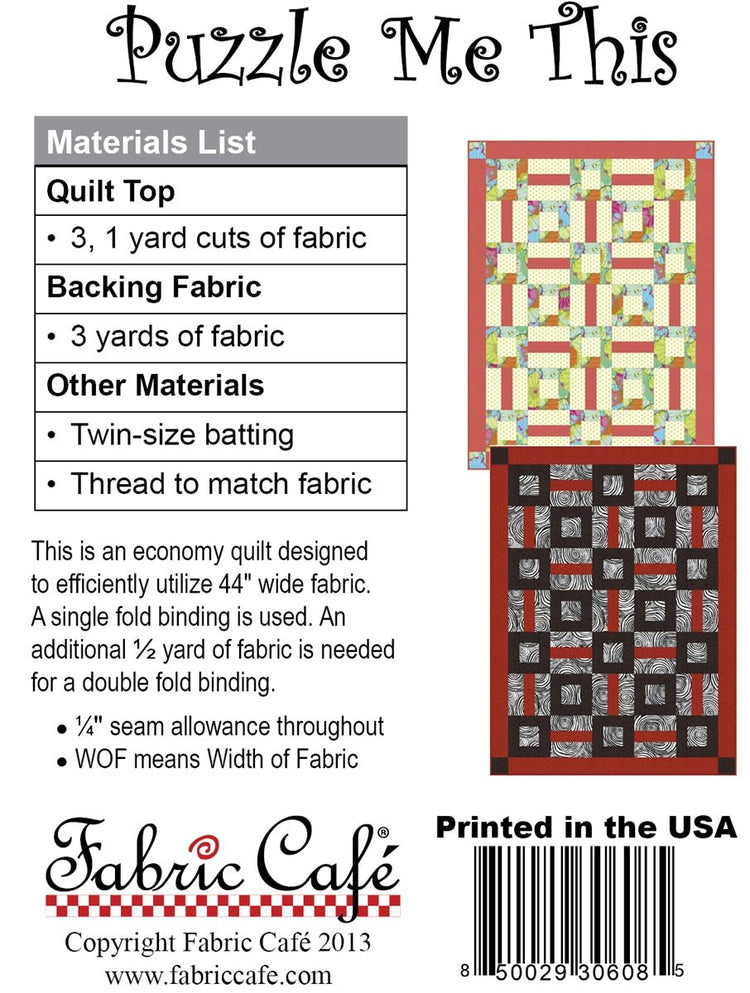 Puzzle Me This - West Valley Quilting - Fabric Cafe