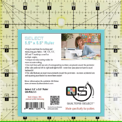Quilters Select Non-Slip Quilting Ruler 5-1/2in x 5-1/2in - West Valley Quilting - Quilters Select