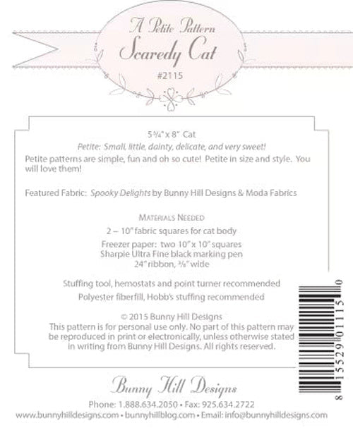 Scaredy Cat, A Bunny Hill Petite Pattern - West Valley Quilting - Bunny Hill Designs
