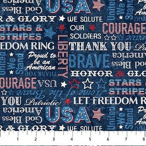 Stars and Stripes 12 // Words - Multi - West Valley Quilting - Northcott