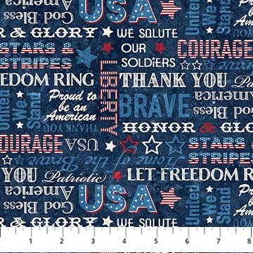 Stars and Stripes 12 // Words - Multi - West Valley Quilting - Northcott