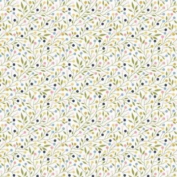 Sunshine and Chamomile//Berry Thicket White - West Valley Quilting - Poppie Cotton