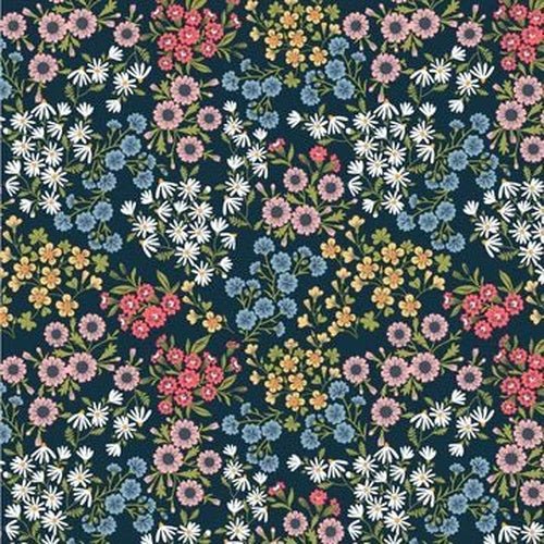 Sunshine and Chamomile//Sunshine Bouquet Navy End of Bolt - West Valley Quilting - Poppie Cotton