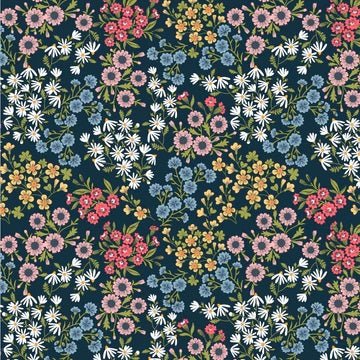 Sunshine and Chamomile//Sunshine Bouquet Navy - West Valley Quilting - Poppie Cotton