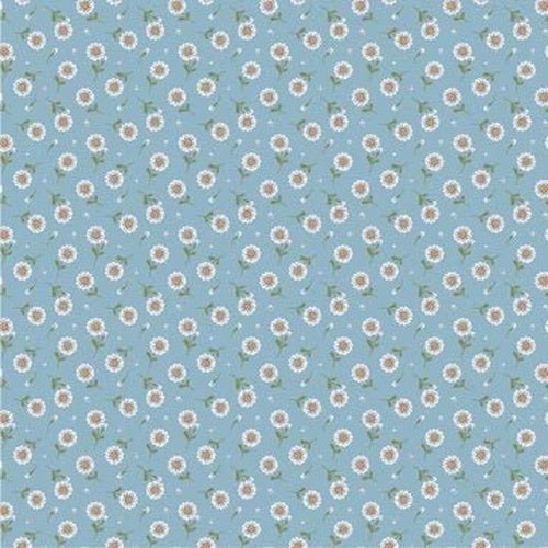 Sunshine and Chamomile//Tossed Daisies Blue - West Valley Quilting - Poppie Cotton