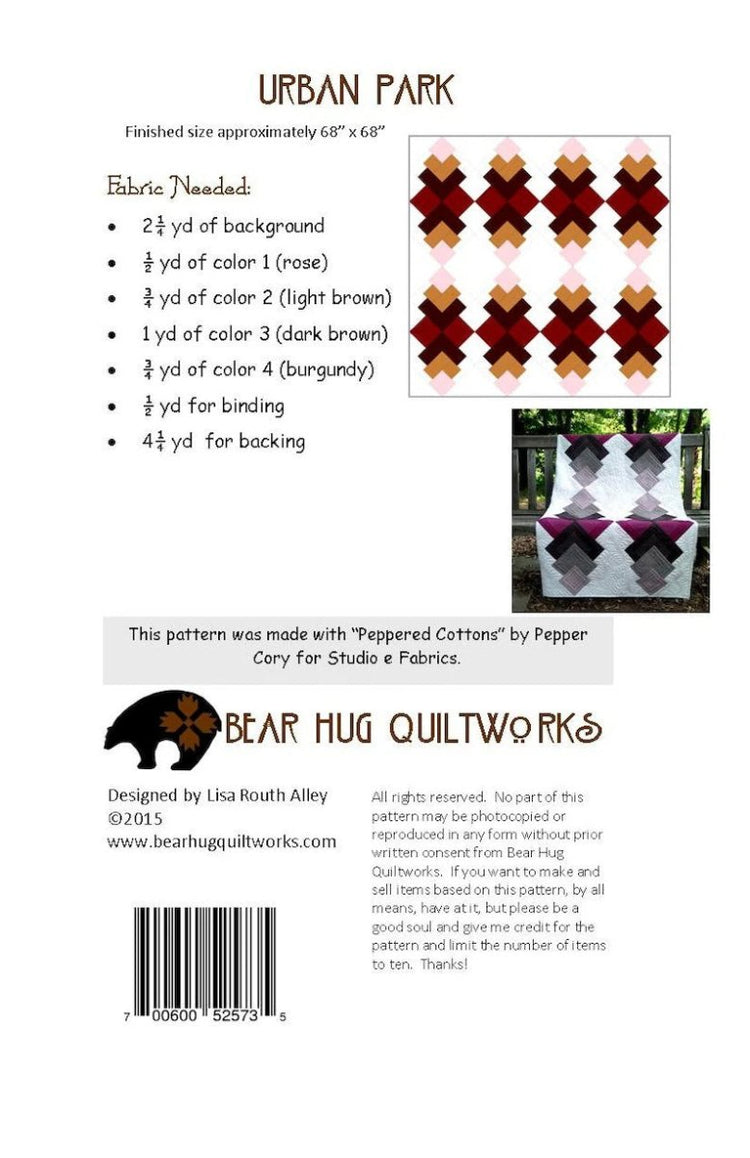 Urban Park Quilt Pattern - West Valley Quilting - Bear Hugs Quiltworks
