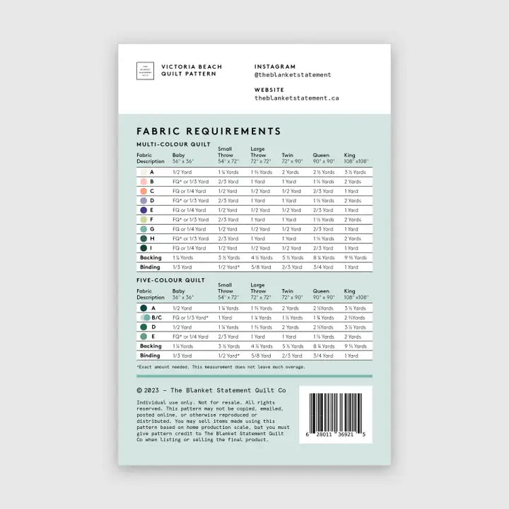 Victoria Beach Paper Pattern - West Valley Quilting - The Blanket Statement