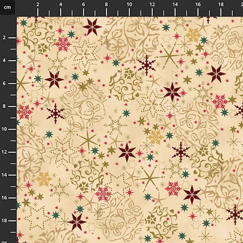 We Love Christmas // Style MCS25 - 01 BeigeGold Stars and Snowflakes - West Valley Quilting - Stof