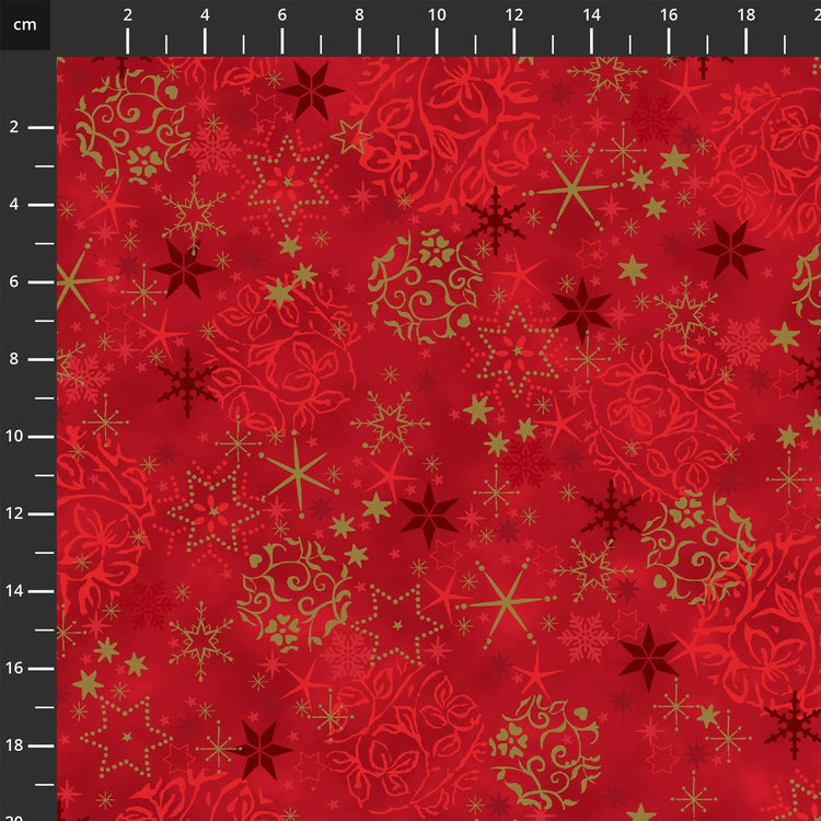 We Love Christmas // Style MCS25 - 01 RedGold Stars and Snowflakes - West Valley Quilting - Stof