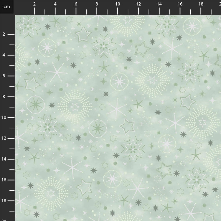 We Love Christmas // Style MCS25 - 04 LtDustyGreenSilver Stars - West Valley Quilting - Stof