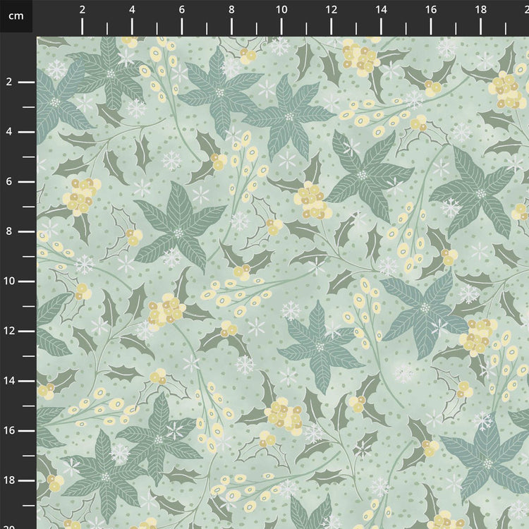 We Love Christmas // Style MCS25 - 05 LtDustyGreen Silver Poinsettia - West Valley Quilting - Stof
